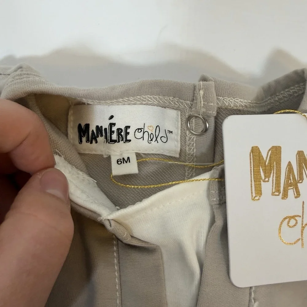 New- Maniere Child Island Henley Footie Sand Brown Beige 6 Months Beach